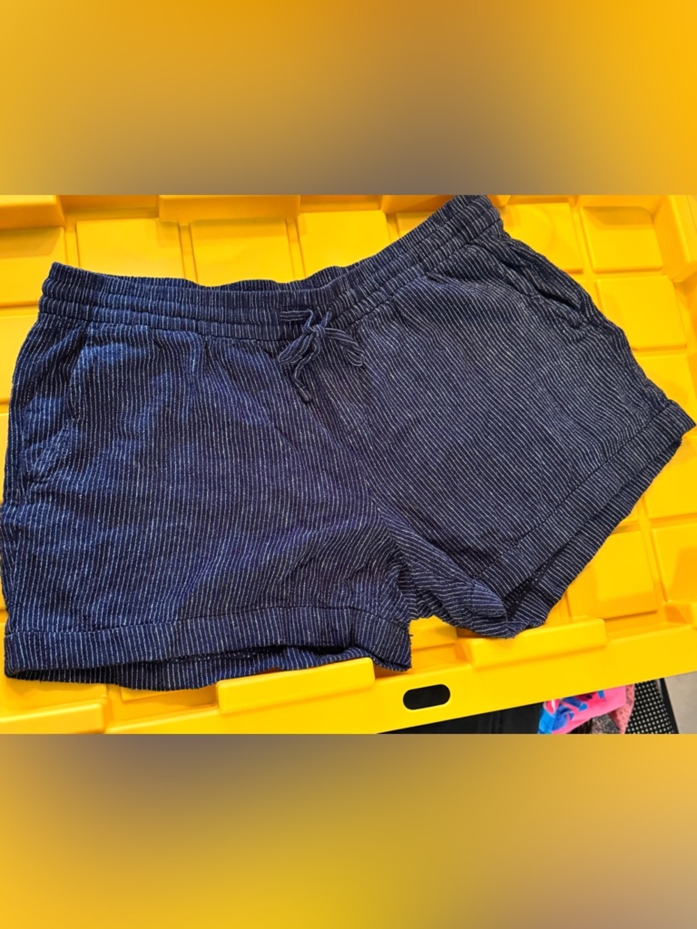 Navy Blue Pinstripe Drawstring Shorts